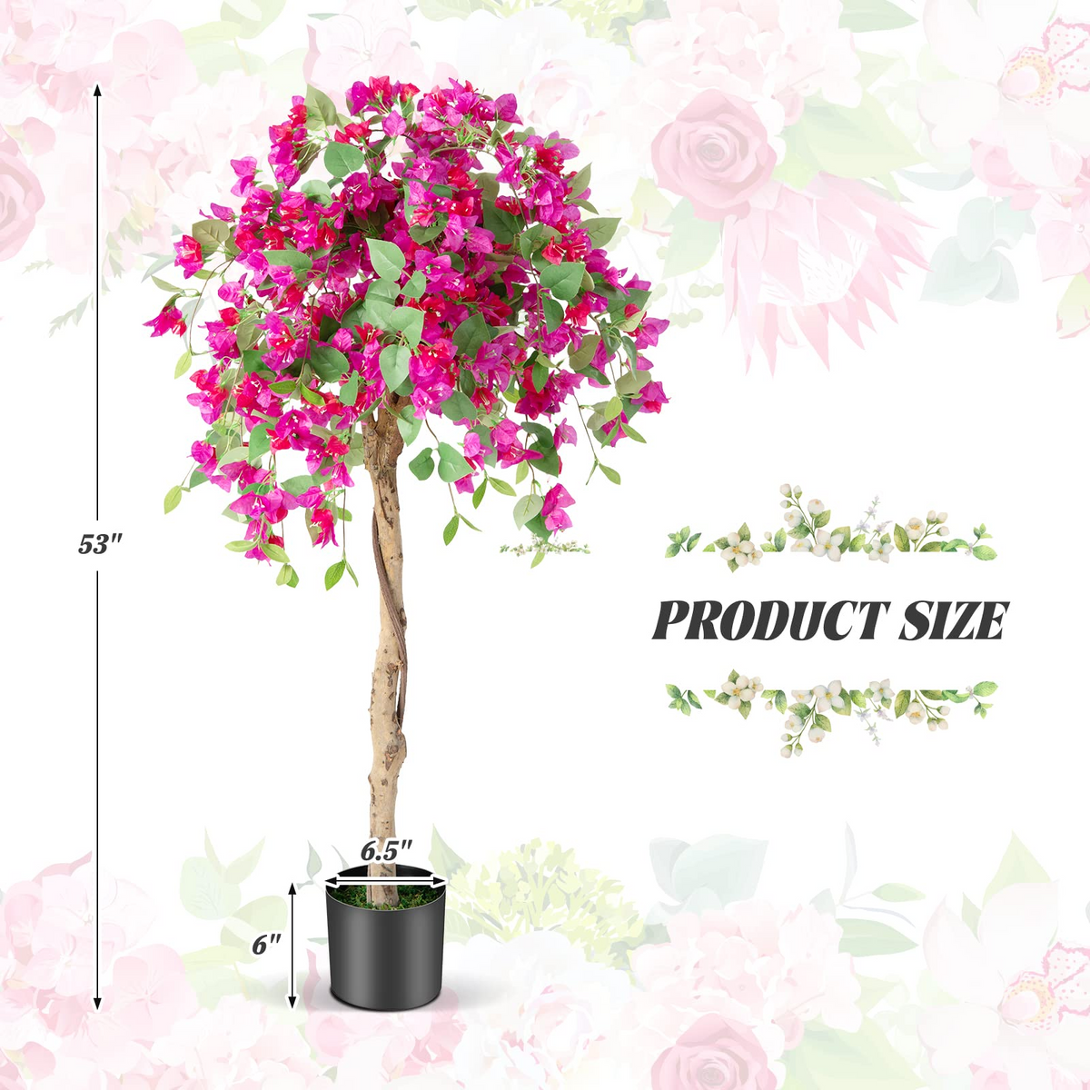 Lucktree 4.5FT Bougainvillea Artificial Tree, Fake Potted Plant w/ 312 Flowers - LucktreeUS
