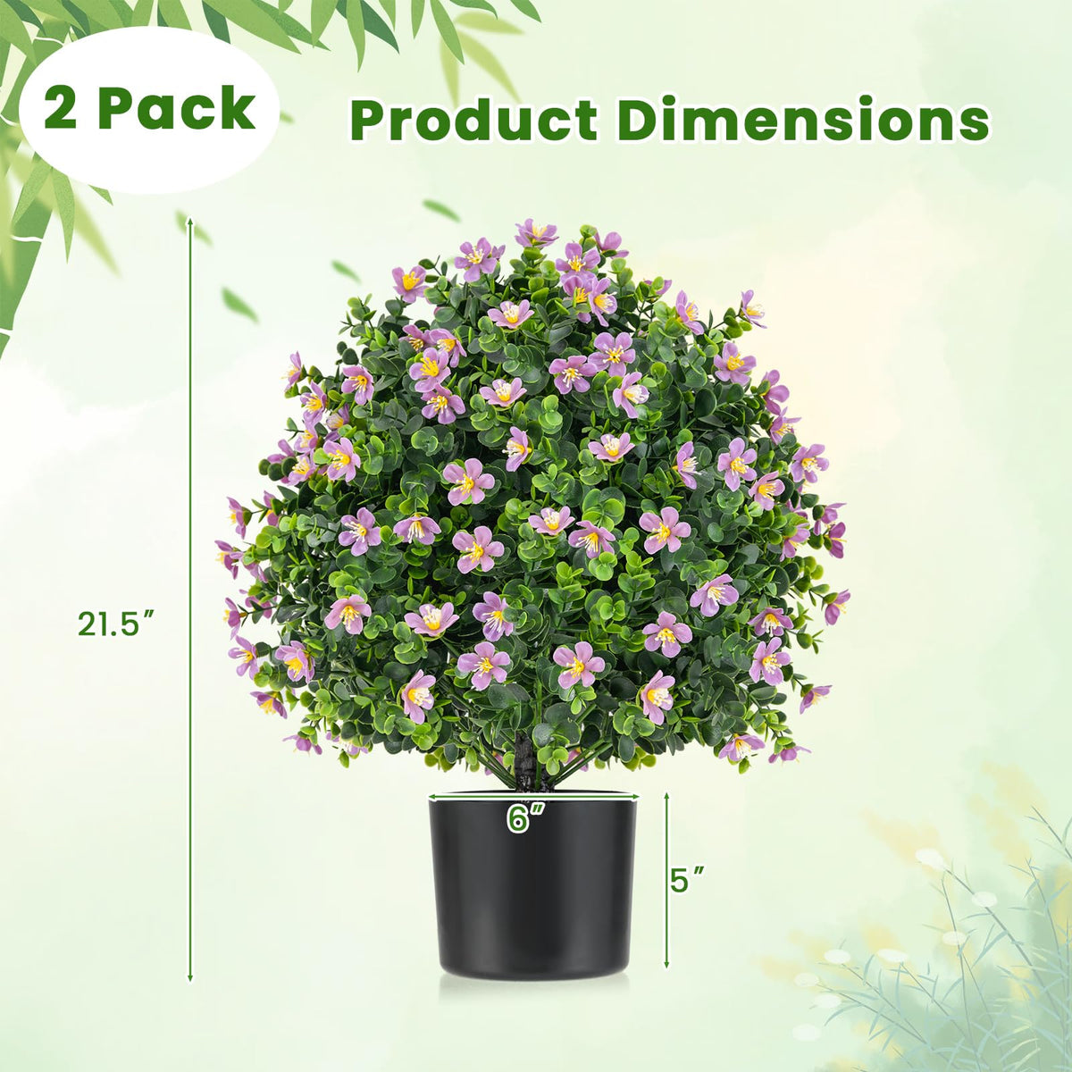 Lucktree Set of 2 Faux Potted Plants Artificial Shrubs Bushes with Flowers