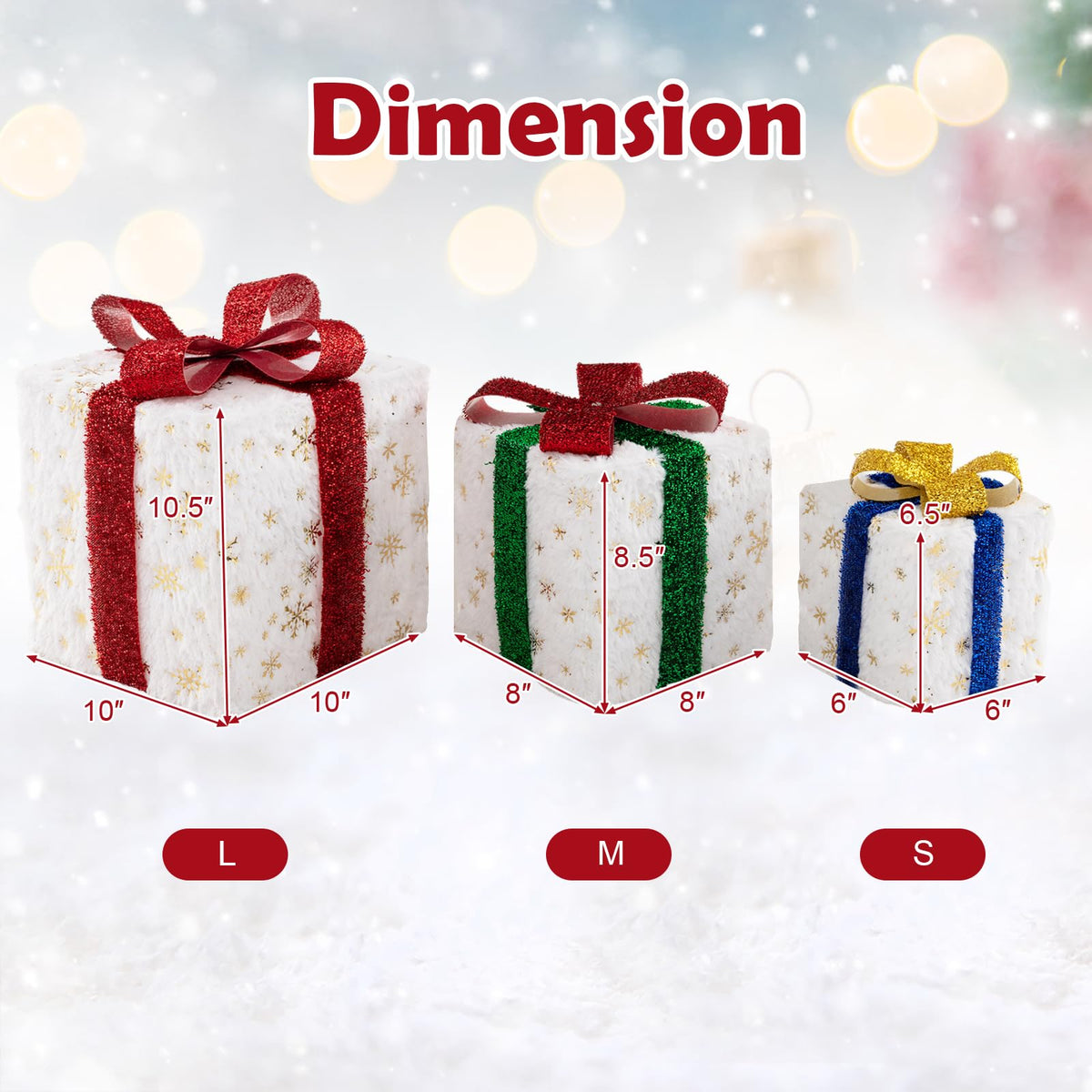 Lucktree Set of 3 Christmas Lighted Gift Boxes, Pre-lit Christmas Decoration with 48 Bright Warm Lights