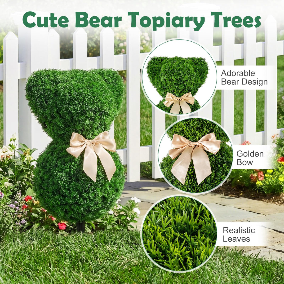 Lucktree 2 Pcs Teddy Bear Topiary Trees 16.5”Sun-Resistant Faux Boxwood Plants