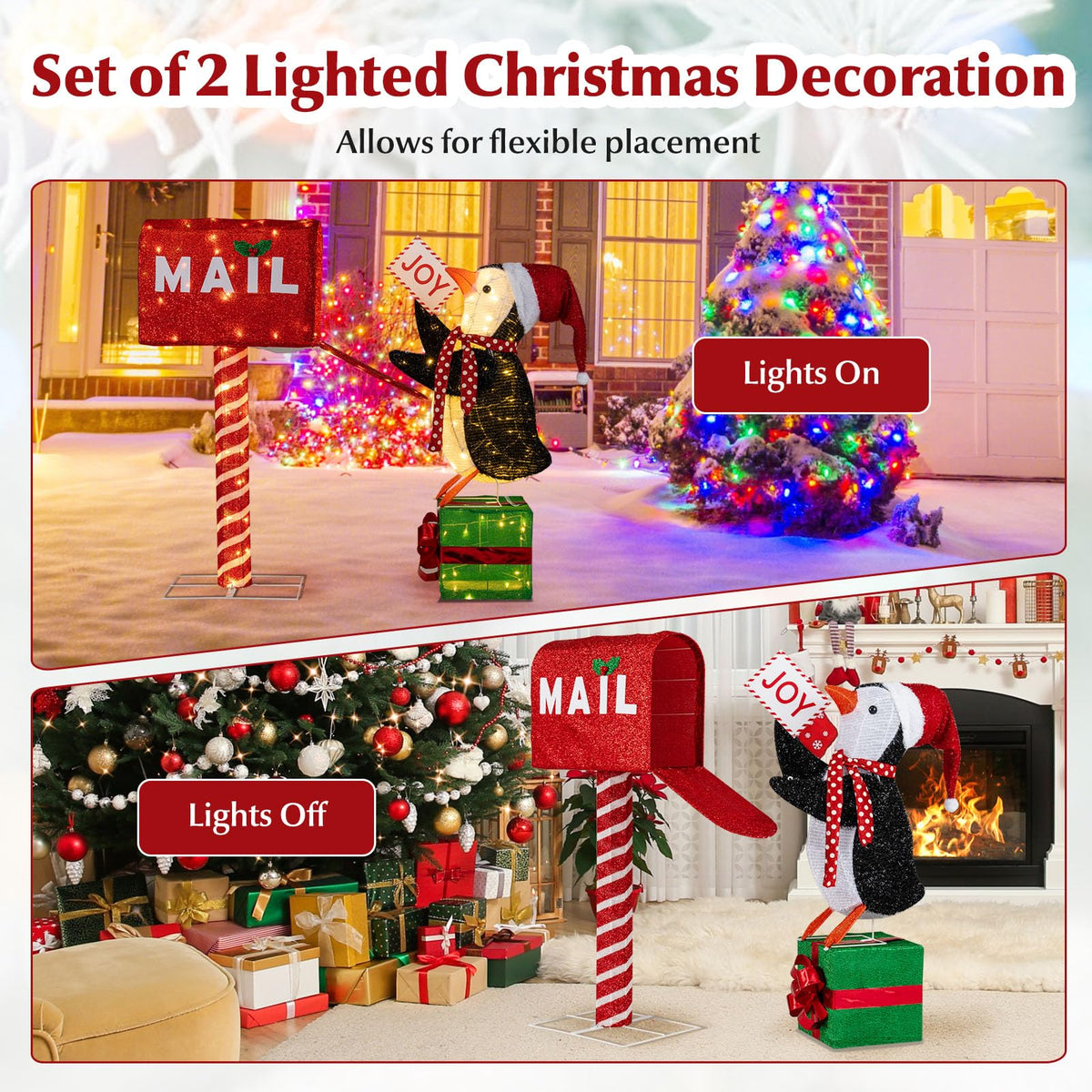 Lucktree Christmas Lighted Mailbox & Penguin