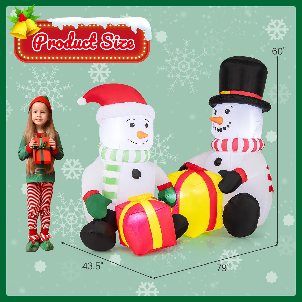Lucktree 5FT Christmas Inflatables, LED Lighted Xmas Double Inflatable Snowmen Holding Gift Boxes