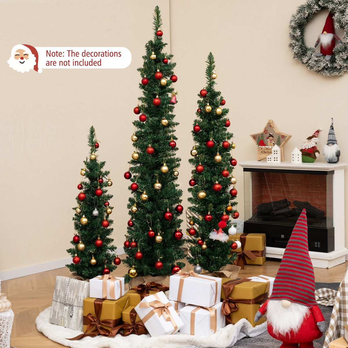 Lucktree 3' 4' 5' Pre-Lit Artificial Christmas Tree Set of 3
