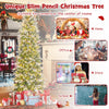 Lucktree 9 FT Pre-Lit Pencil Christmas Tree, Artificial Snow Flocked Hinged Fake Slim Xmas Tree with 470 Warm-White LED Lights