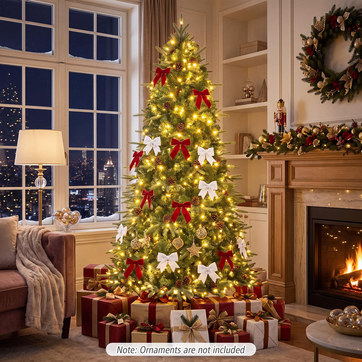 7/7.5/8 ft Pre-Lit Christmas Tree, 925 Hinged Tips with Pine Cones