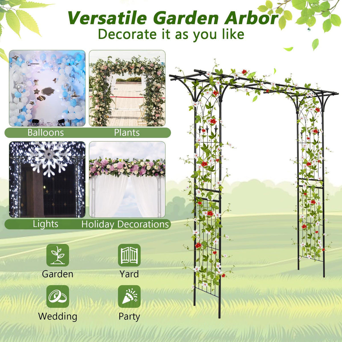 Lucktree Garden Arch Trellis - 81''H x 81''W Metal Garden Arbor