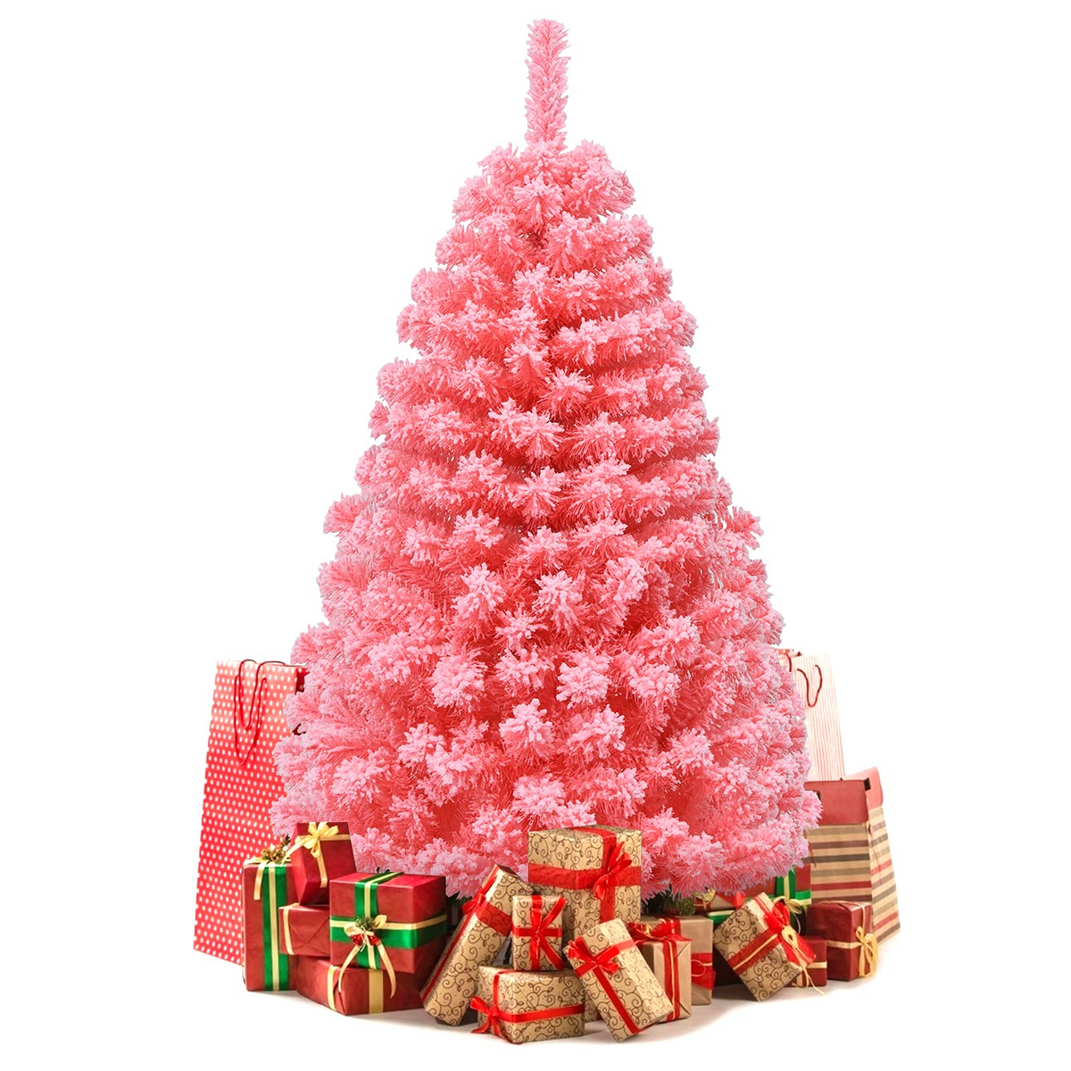 Lucktree 4.5ft Pink Artificial Christmas Tree, Unlit Hinged Snow Flocked Xmas Tree w/ 348 PVC Branch Tips & Metal Stand - LucktreeUS