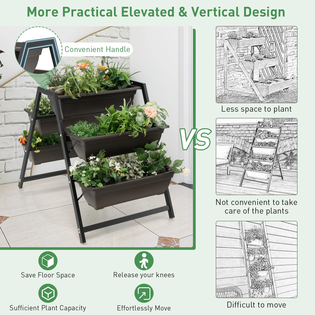 Lucktree Set of 2 Vertical Raised Garden Bed, 5 Planter Boxes Container w/ Drainage Holes