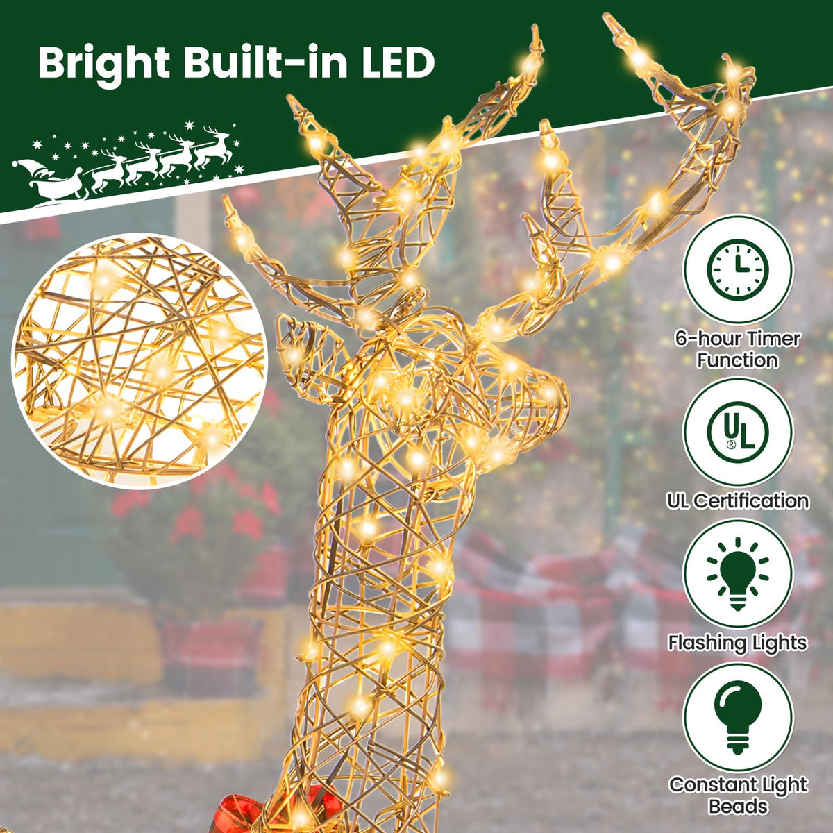 Lucktree 2 Pieces Lighted Christmas Reindeer Family Set with 230 LED Lights