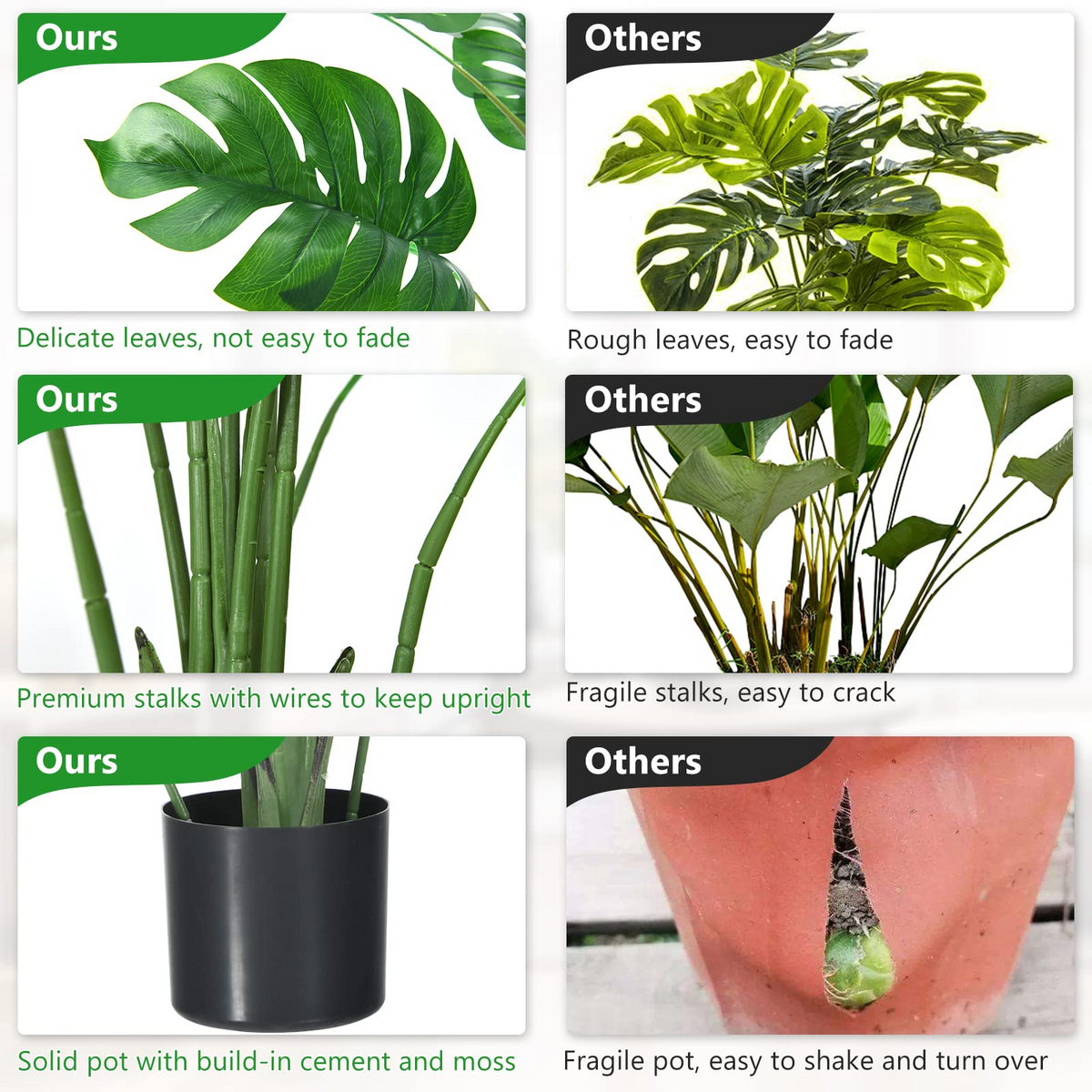Lucktree Artificial Monstera Deliciosa Plant, 4ft Tall Fake Tropical Palm Tree w/10 Pcs Different Turtle Leaves - LucktreeUS