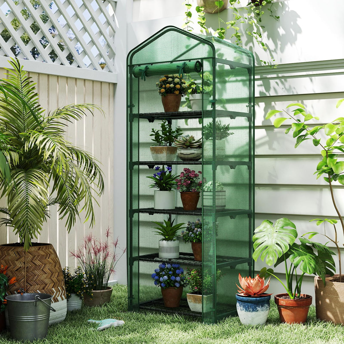 Lucktree Mini Greenhouse Portable Plant Grow House with 5 Tier Shelves