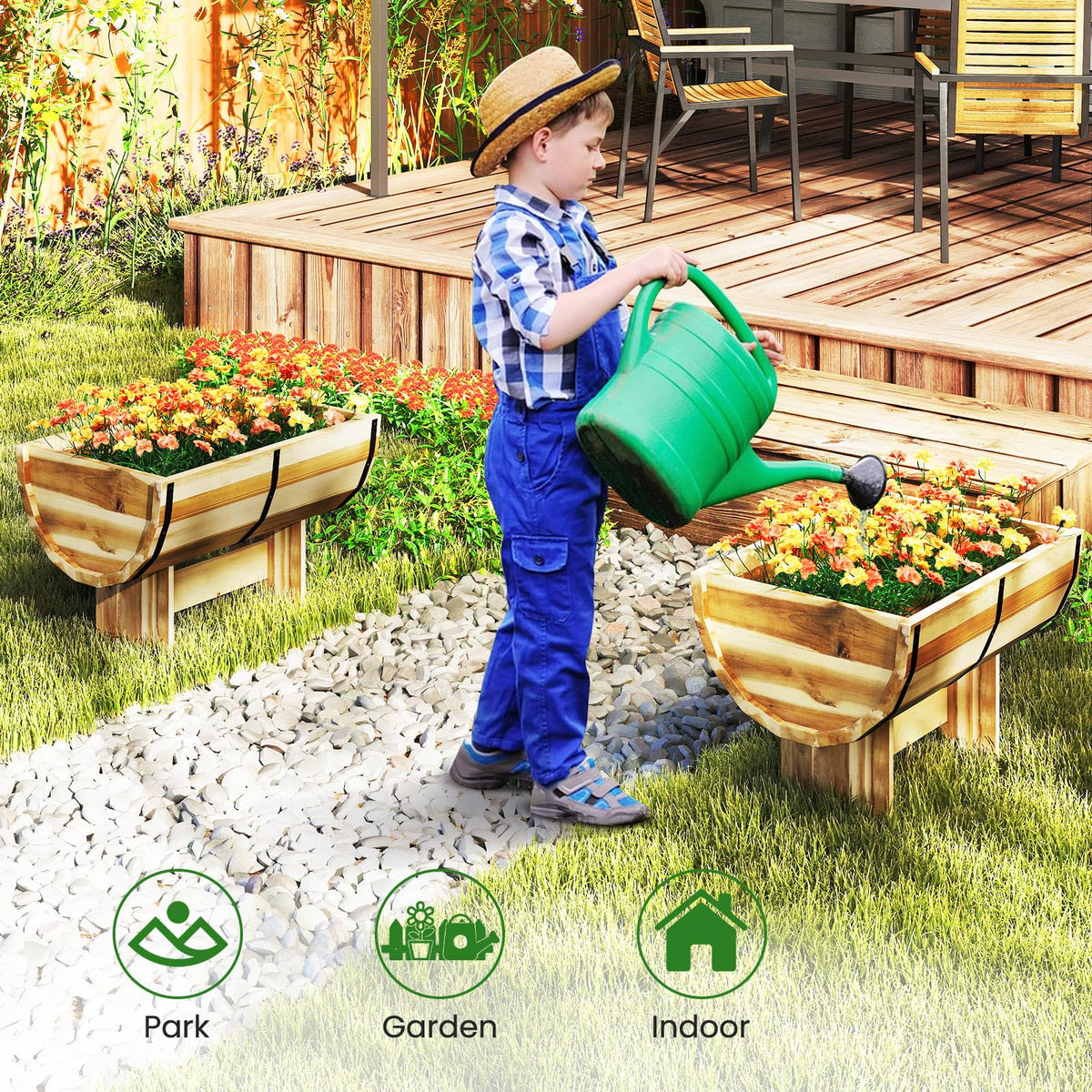 Lucktree Half Barrel Raised Garden Bed for Flower Vegetable Fruit