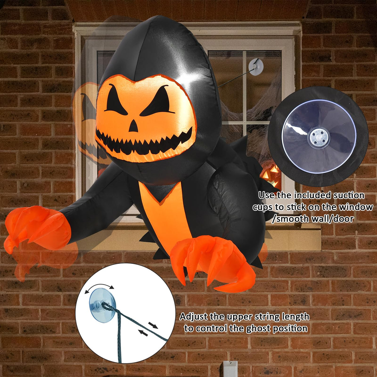 Lucktree 3.3 FT Halloween Inflatable Pumpkin Head Ghost Broke Out from Window