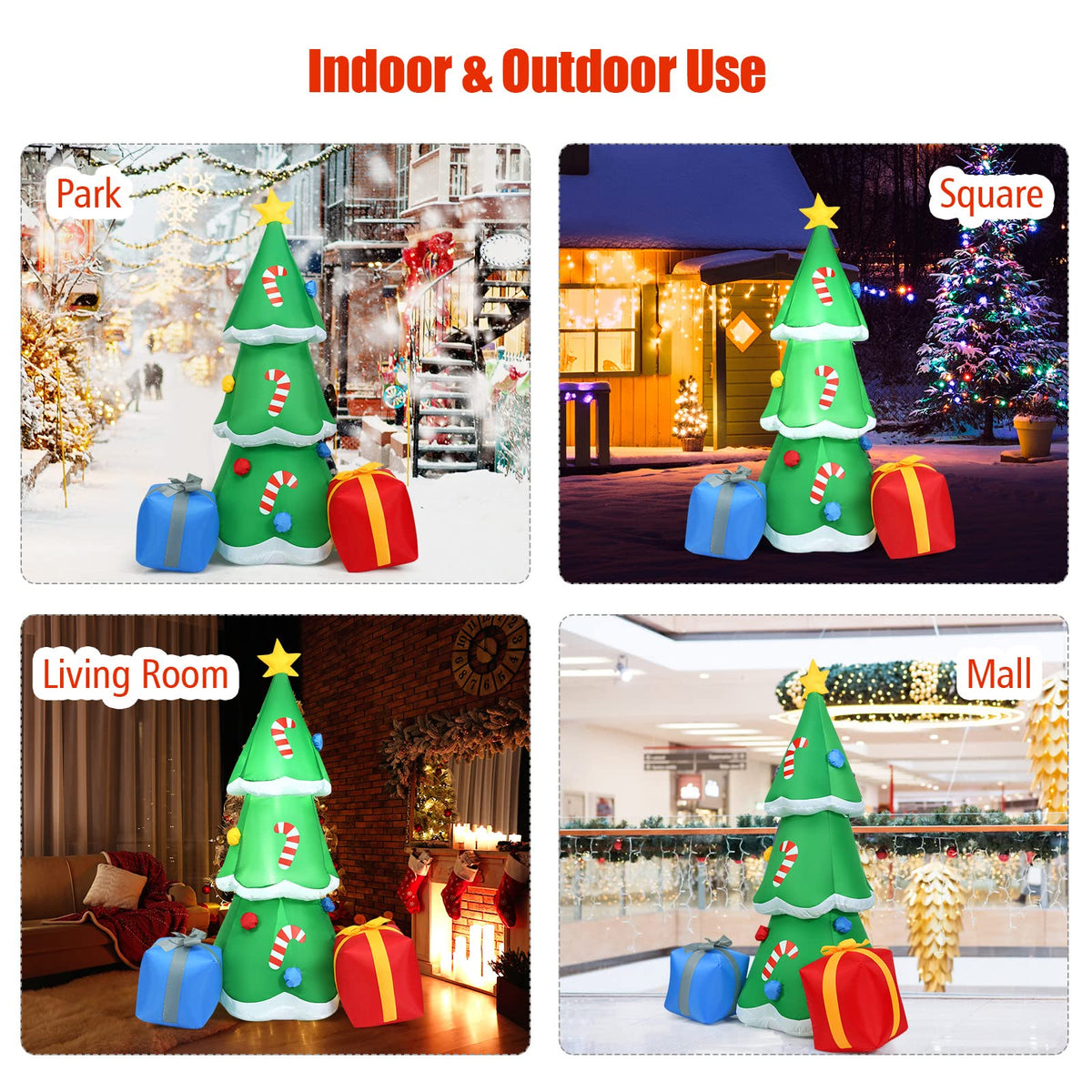 6FT Inflatable Christmas Tree w/Gift Boxes Blow Up Lighted Outdoor Decoration