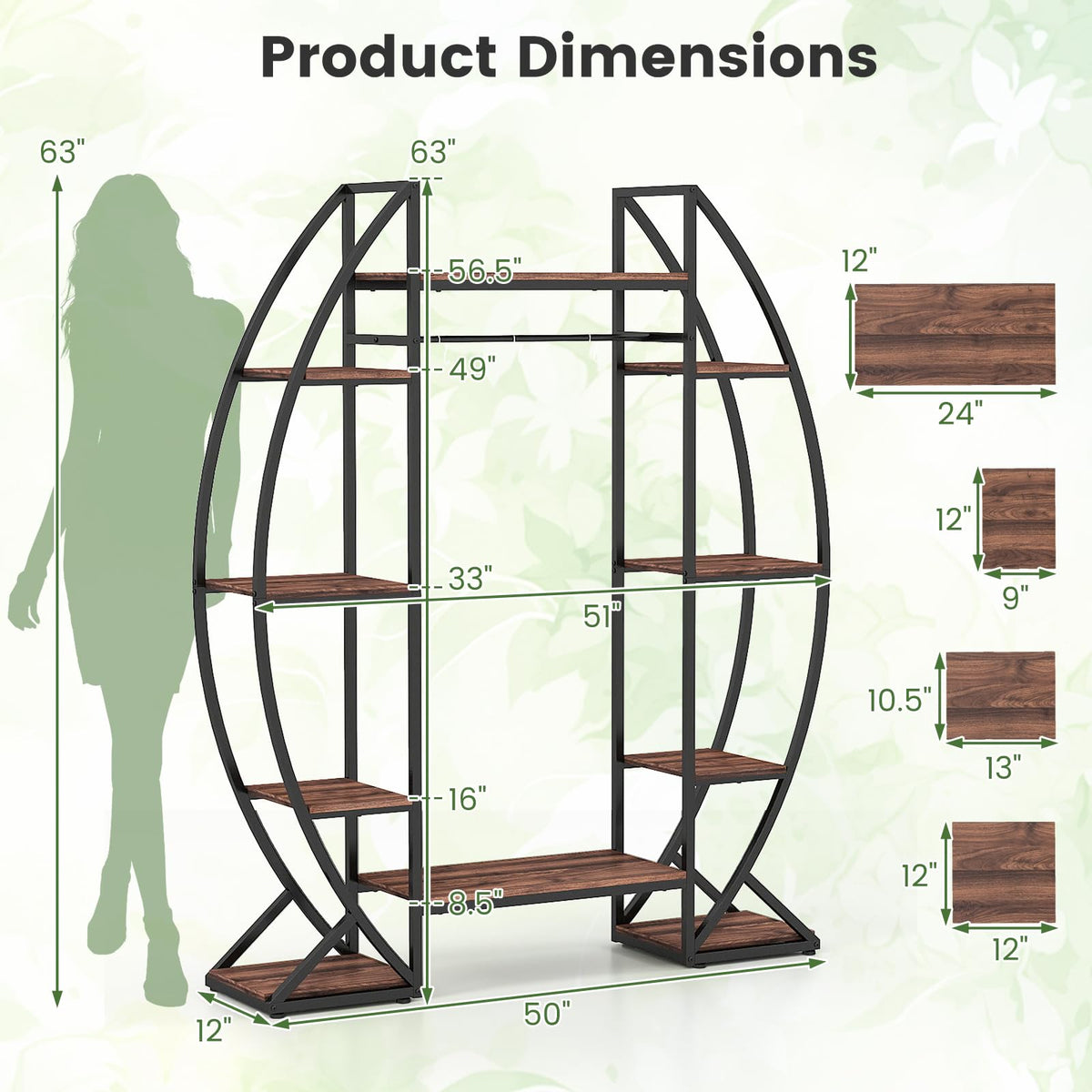 Lucktree Plant Stand Indoor with Grow Lights 10-Tier 63" Tall Metal Plant Shelf