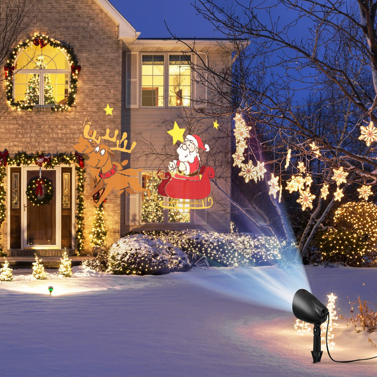 Lucktree Christmas Projector Lights Outdoor | LED Santa Claus on Sleigh Projection Lamp