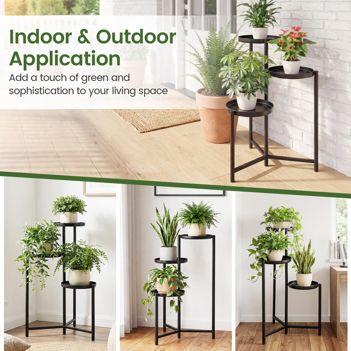 Lucktree 3-Tier Metal Tall Corner Plant Stand Indoor Outdoor