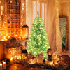 Lucktree 6/7 FT Blue Pre-Lit Christmas Tree, Artificial Hinged Xmas Full Tree with 280/380 Warm White LED Lights