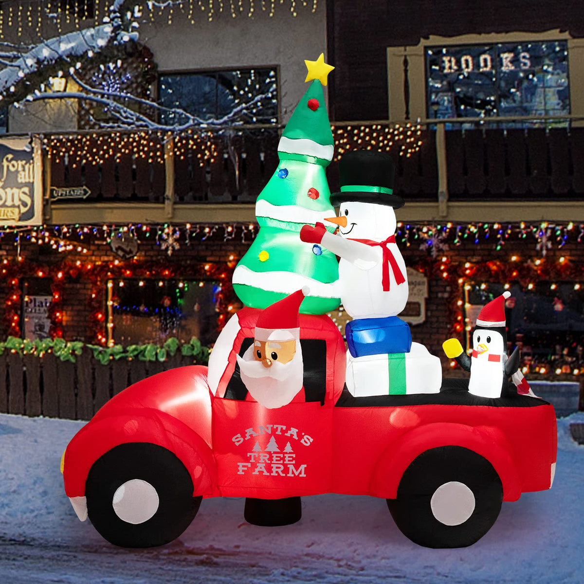 Lucktree Christmas 8 FT Inflatable Santa Claus Driving a Car with LED Lights & Air Blower