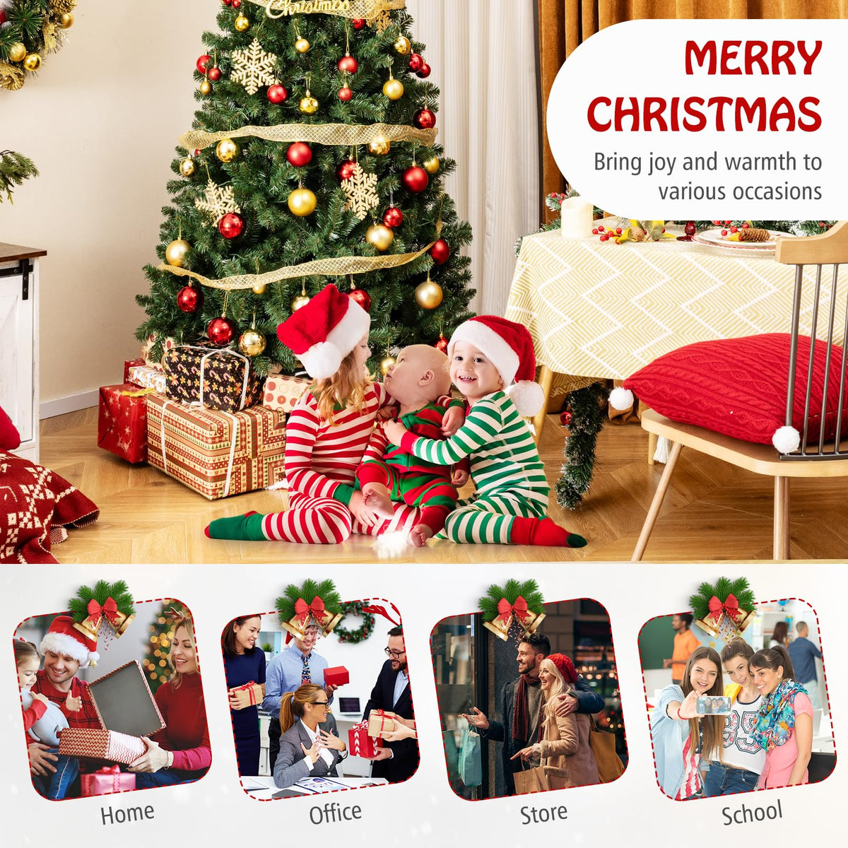Lucktree 7ft Pre-Lit Christmas Tree, Artificial Hinged Xmas Tree with 250 Warm White LED Lights