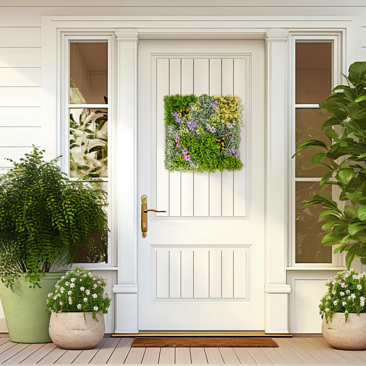 Lucktree 2 Pack Hanging Artificial Plants Panels, 20" x 20" Square Framed 3D Greenery Wall Art Decor