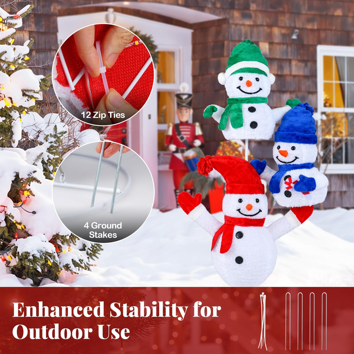 Lucktree 5 FT Christmas Lighted 3 Stacked Snowman Decoration