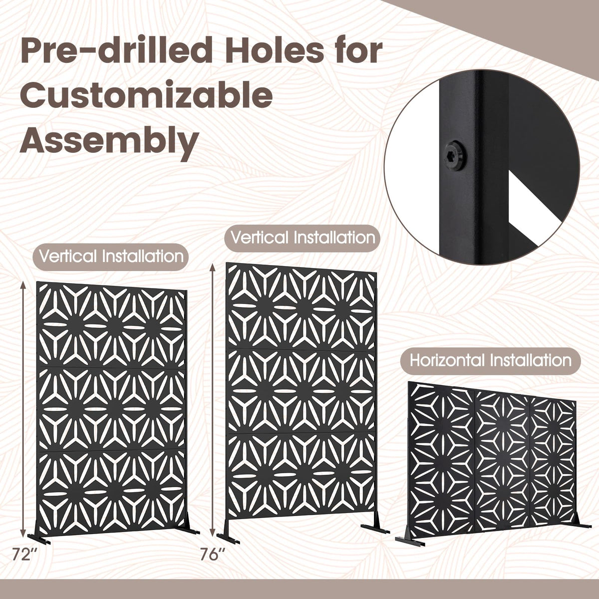 Lucktree 72''H x 48''W Freestanding Metal Privacy Screen with Stable Legs