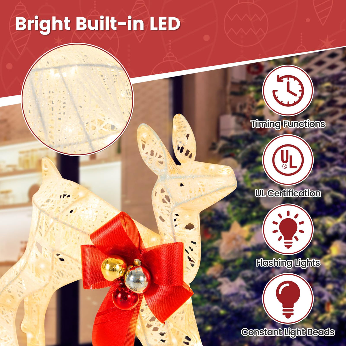 Lucktree 3 Pieces Lighted Christmas Reindeer Family Set