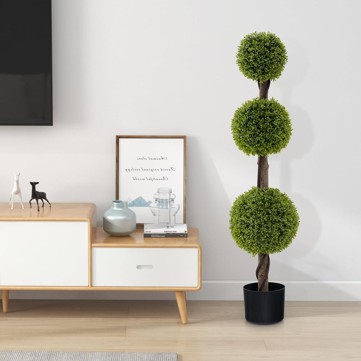 Lucktree 4ft Artificial Boxwood Topiary Ball Tree, Faux Potted Plants Cypress Tree with Weighted Pot