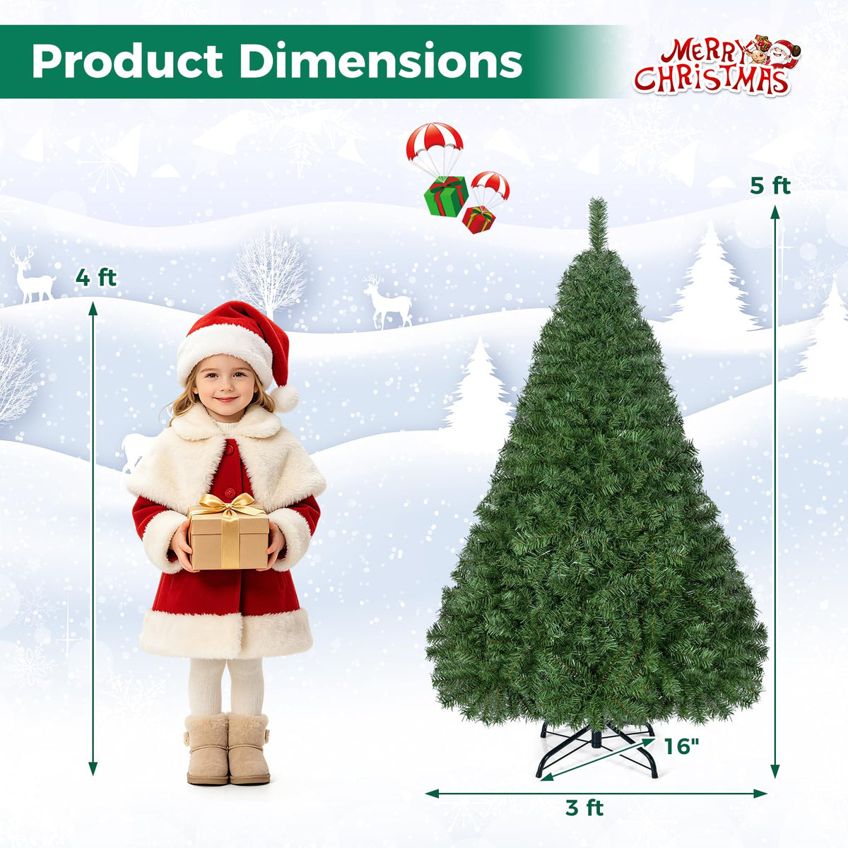 5 FT Artificial Christmas Tree w/Easy-Setup Hinges, Unlit