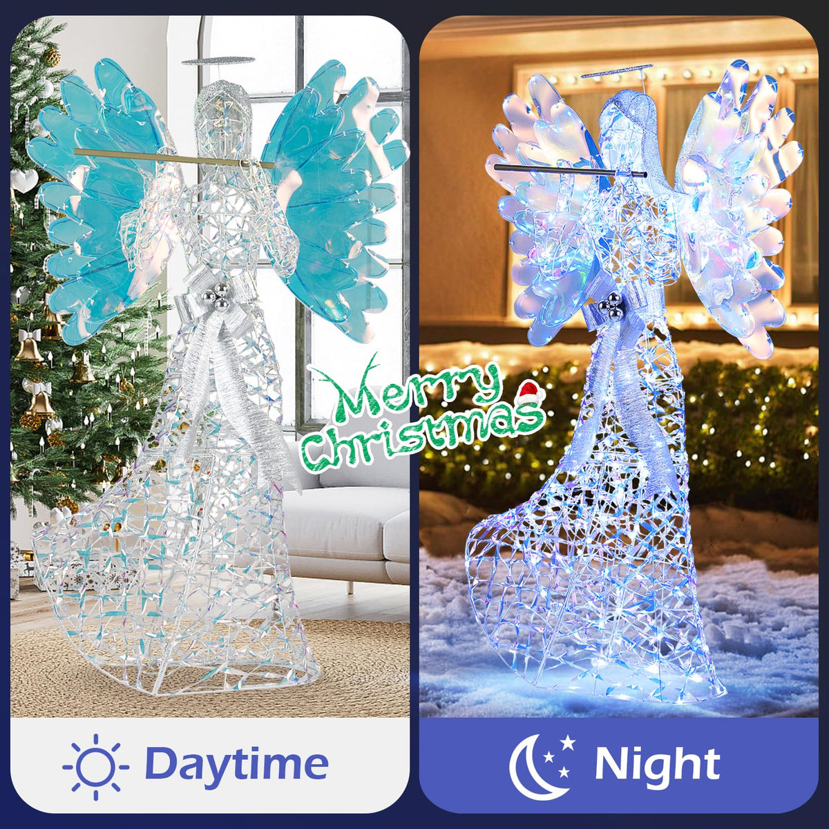 Lucktree 5.2 FT Christmas Lighted Iridescent Angel