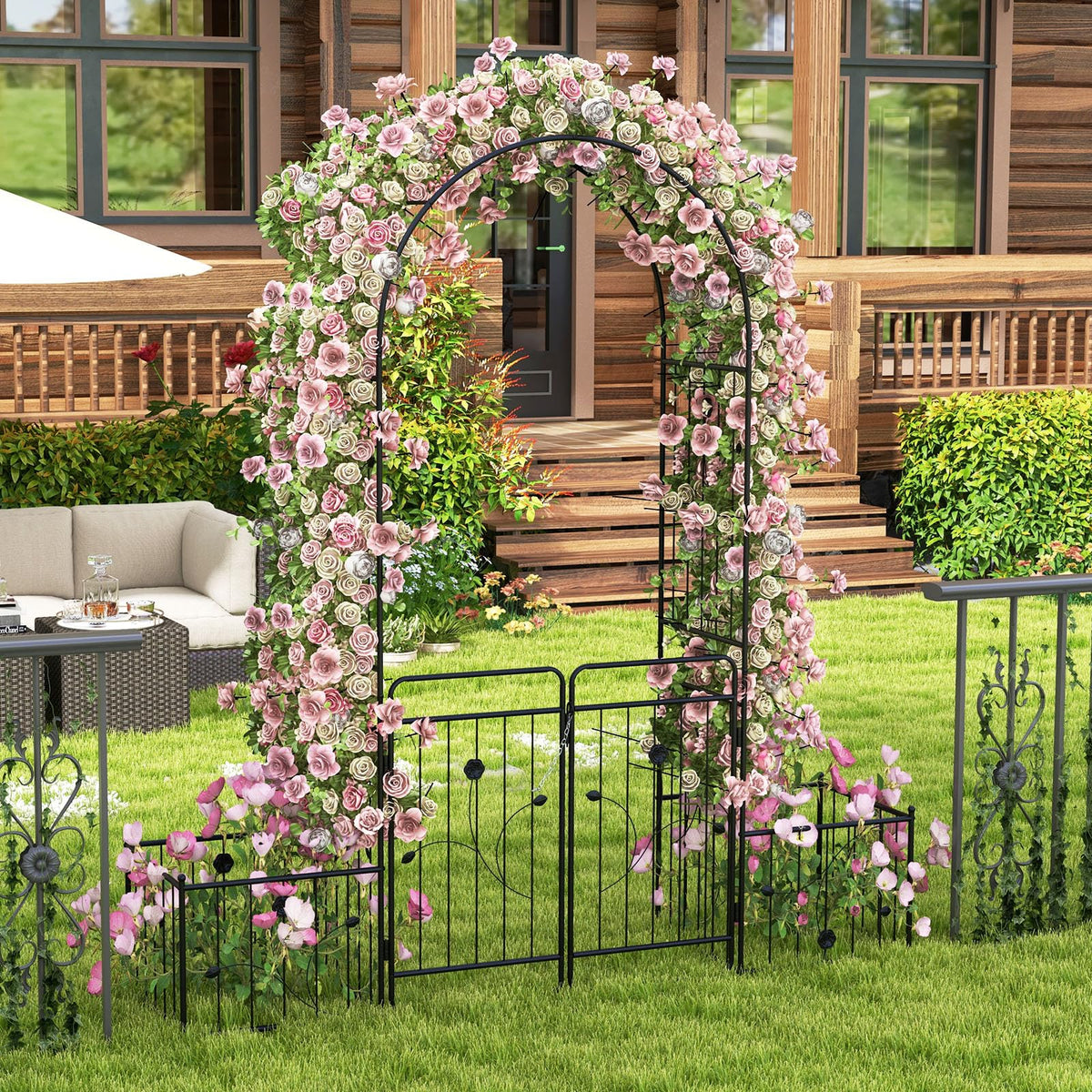 Lucktree Garden Arch with Planter - 87 inch Metal Garden Arbor with Gate