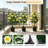 Lucktree 35.5" Artificial Camellia Tree Faux Floral Plant Blooming Tree in Cement Pot