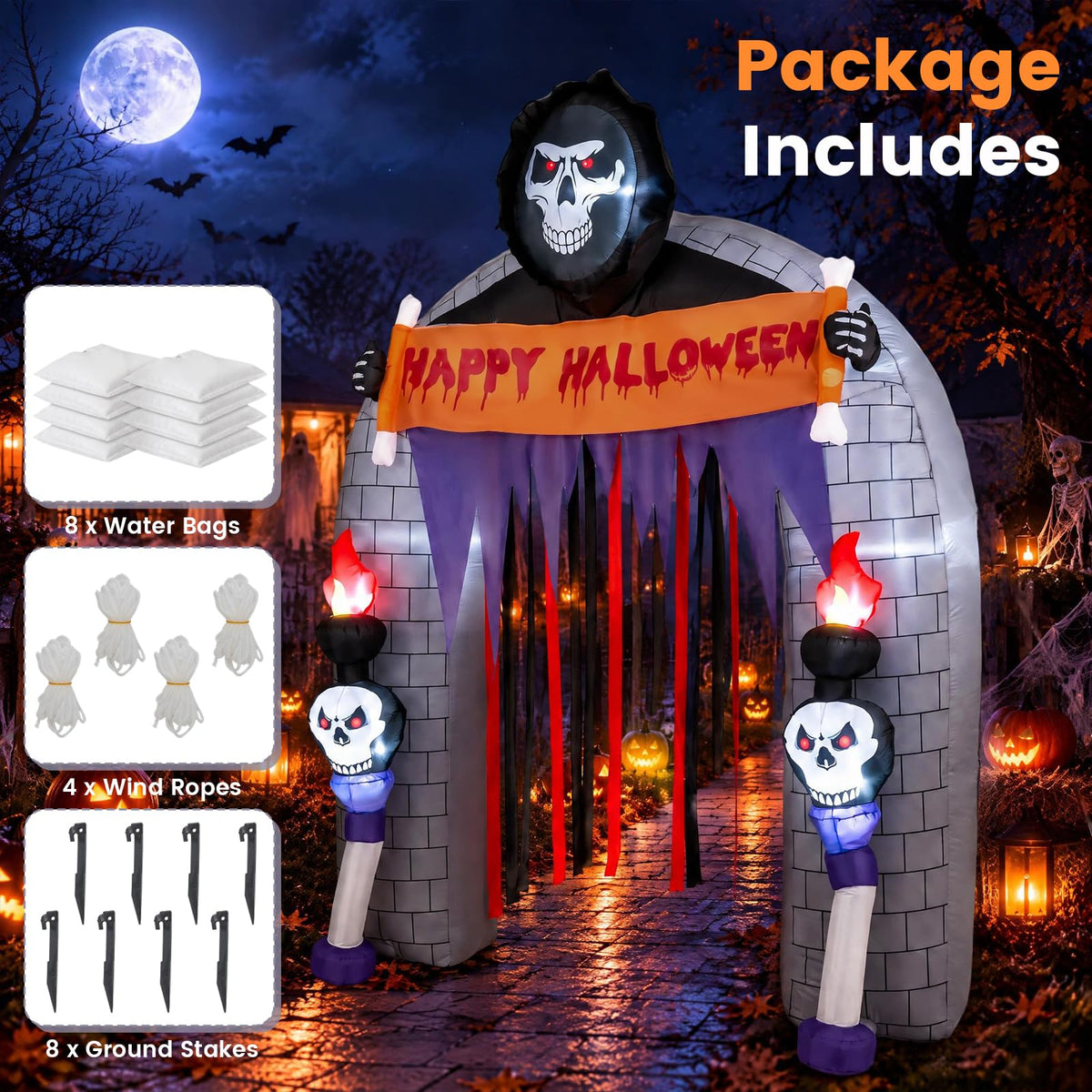 Lucktree 8.5 FT Halloween Inflatable Grim Reaper Archway with 2 Candles