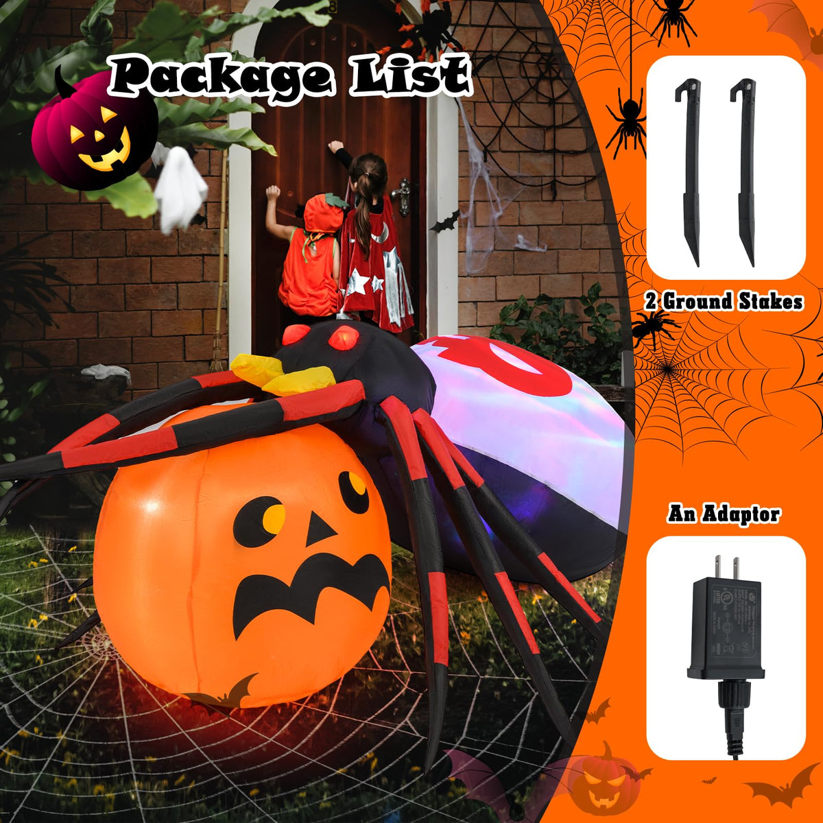 Lucktree 5 FT Halloween Inflatable Spider with Pumpkin, LED Lighted Halloween Decoration