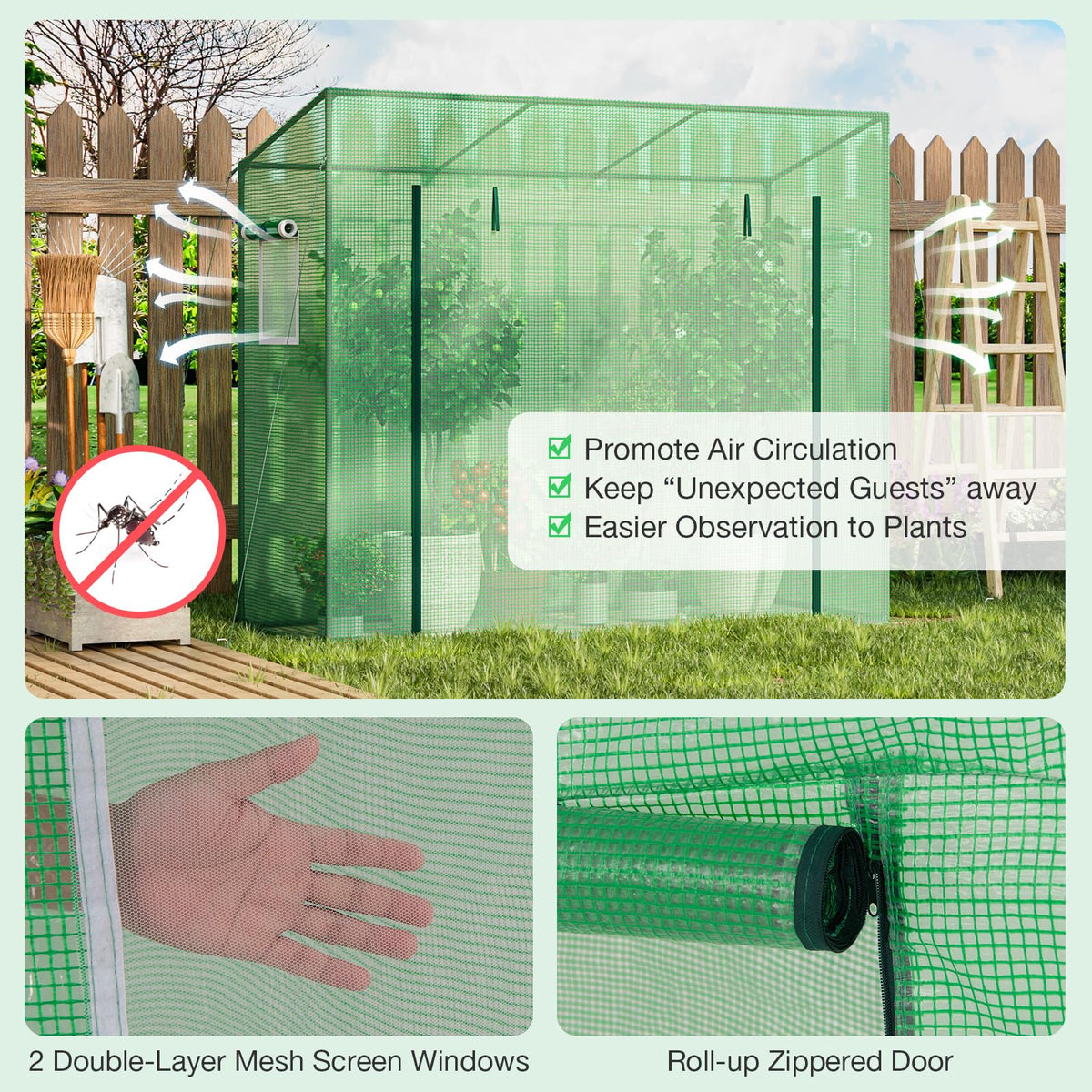Lucktree Outdoor Portable Mini Greenhouse w/ PE Cover & 4 Ground Stakes & Ropes