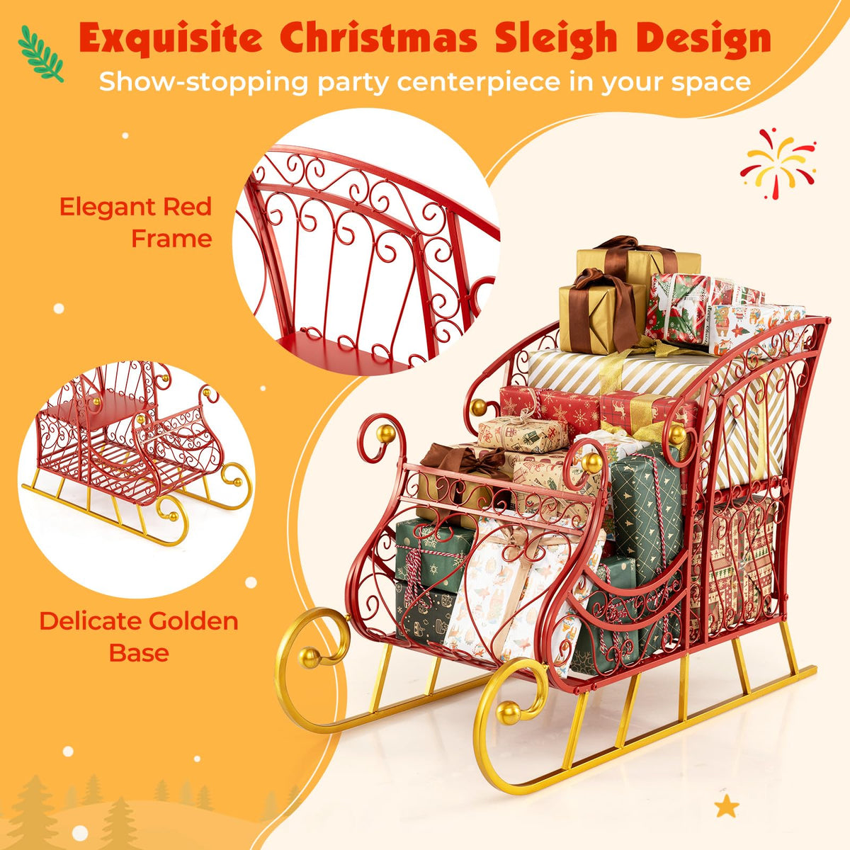 Lucktree Metal Christmas Santa Sleigh Basket