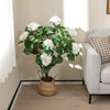 Lucktree Artificial Hydrangea Tree, 2 Pack Fake Floral Plant w/11 White Flowers & Realistic Trunk in Plastic Nursery Pot