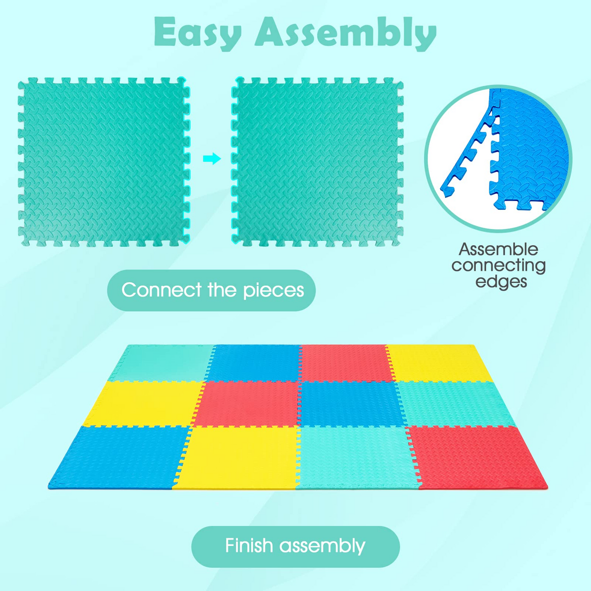Lucktree 12 Tiles Exercise Flooring Mats with Border, Non-Slip EVA Foam Protective Mats