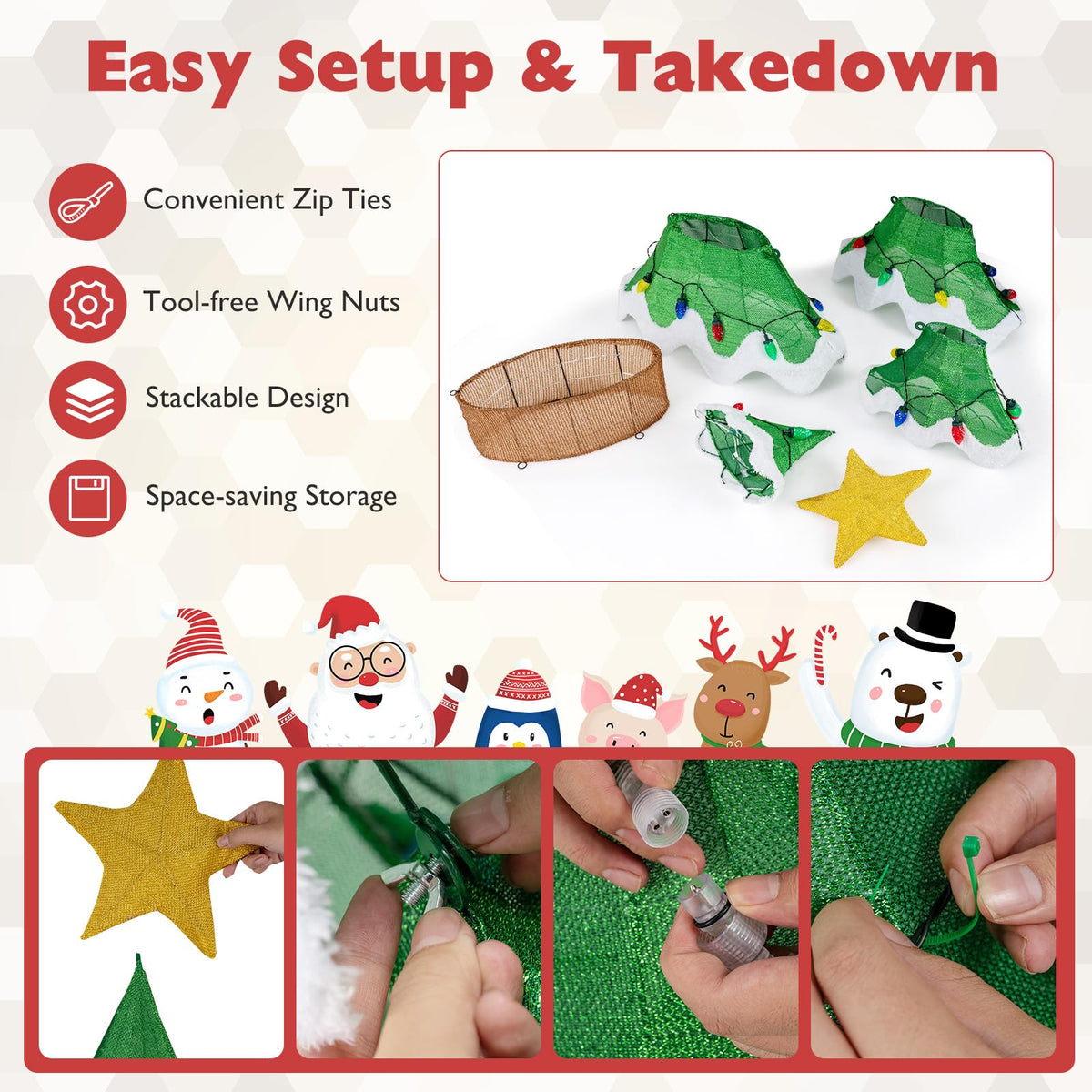 Lucktree Lighted Christmas Tree Outdoor Indoor 3D Mesh Tree with 34 Colorful Strawberry Bulbs