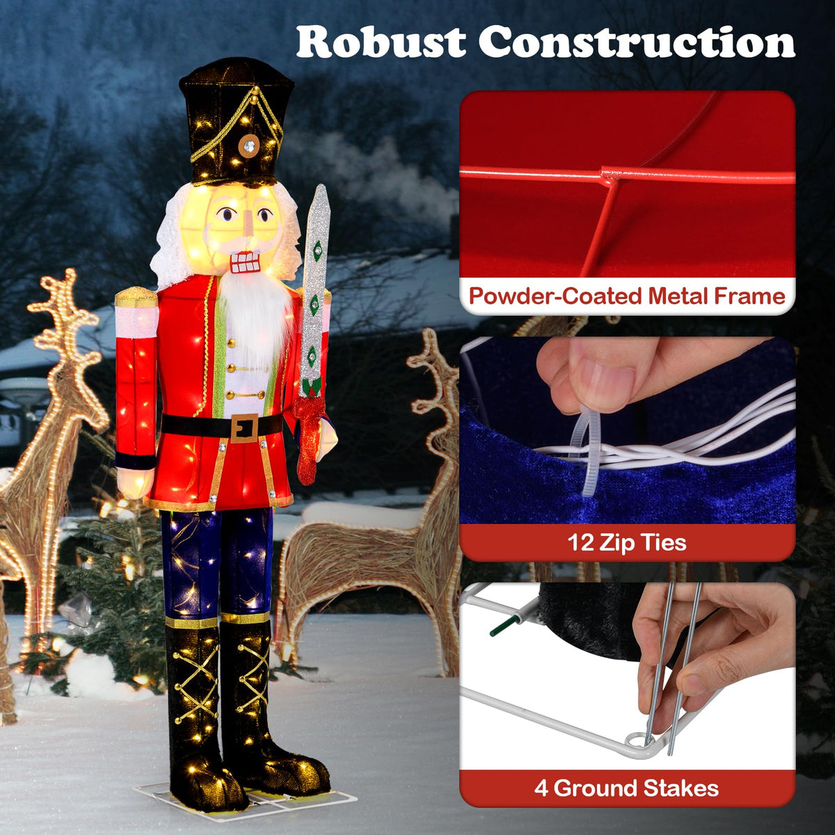 Lucktree 5 FT Christmas Lighted Nutcracker with Glitter Sword