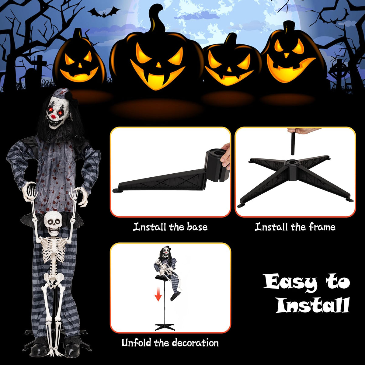 Lucktree 70" Halloween Animated Life-Size Clown Catching Skeleton Doll