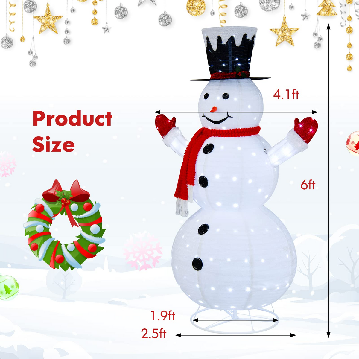 Lucktree 6 FT Lighted Christmas Snowman, Outdoor Pop-up Snowman Figure w/200 Lights