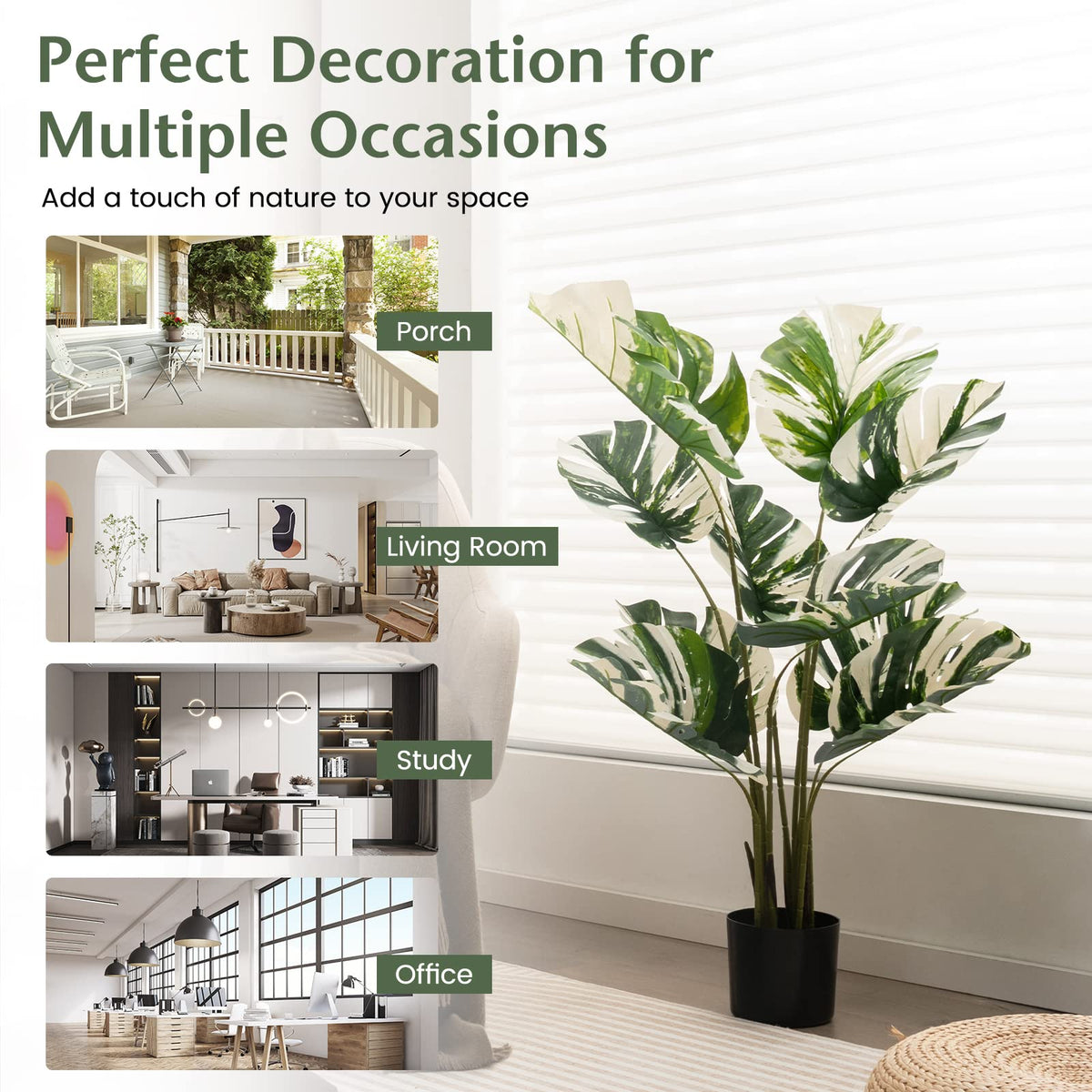 Lucktree 4ft Artificial Monstera Deliciosa Plant, 2 Pack Tall Fake Tropical Palm Tree in Pot with 10 Decorative Split Leaves