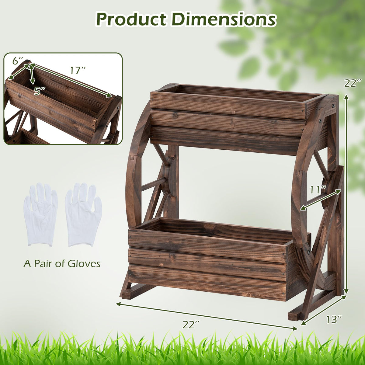 Lucktree Wooden Wagon Planter Box for Patio Garden Balcony