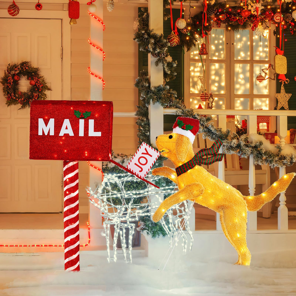 Lucktree 3.5 FT Lighted Dachshund Climbing Mailbox, Pre-Lit Christmas Holiday Decoration