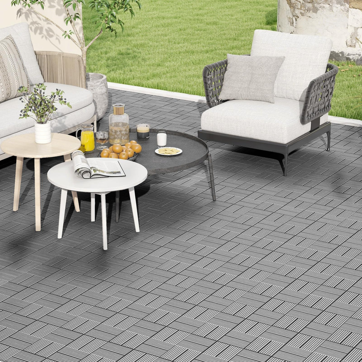 Lucktree 18/36 PCS Interlocking Deck Tiles - 12" x 12" Composite Decking Boards Waterproof All Weather