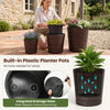 Lucktree Set of 3 Plastic Planters | 14 & 11 & 9 Inch Taper Rattan Planters with Drainage Holes and Saucers