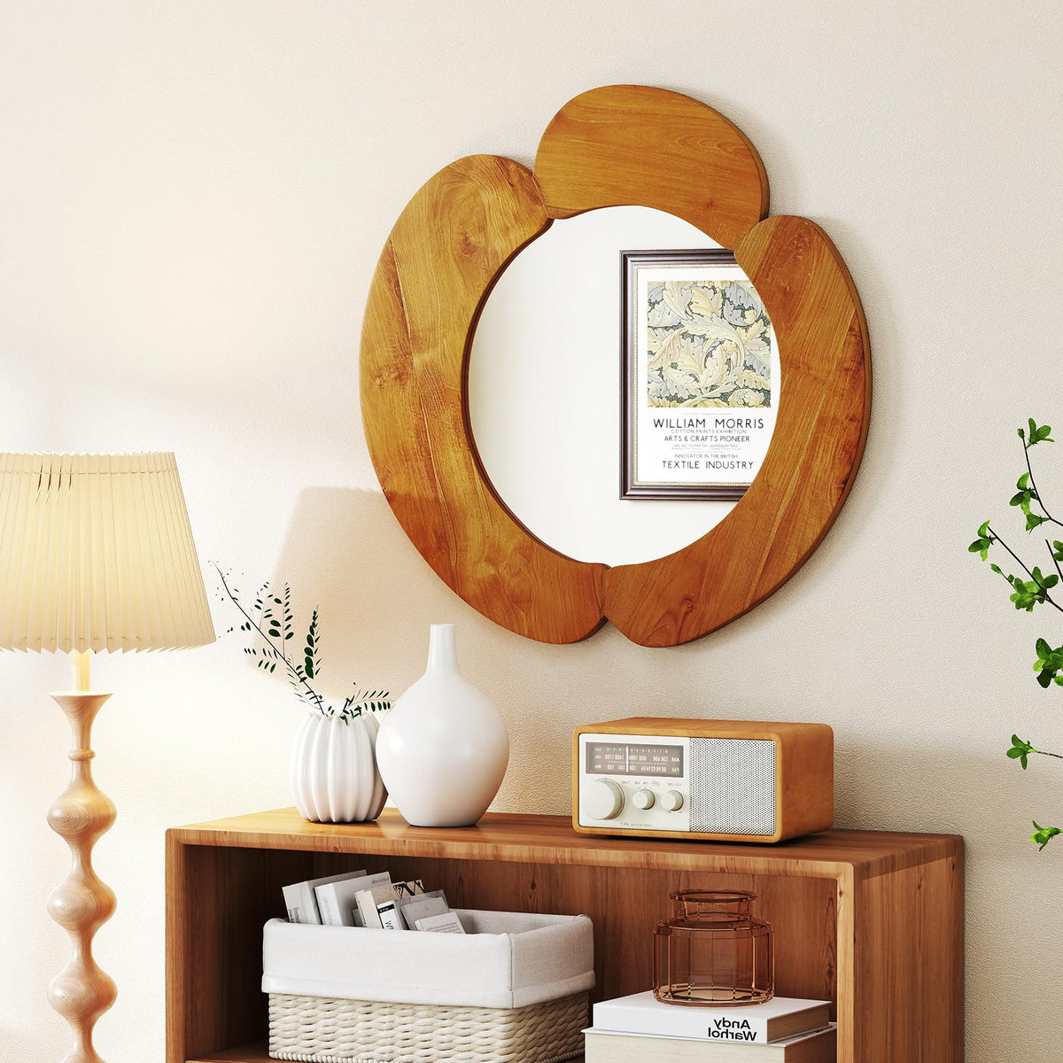 Lucktree Irregular Wall Mirror with Teak Wood Frame