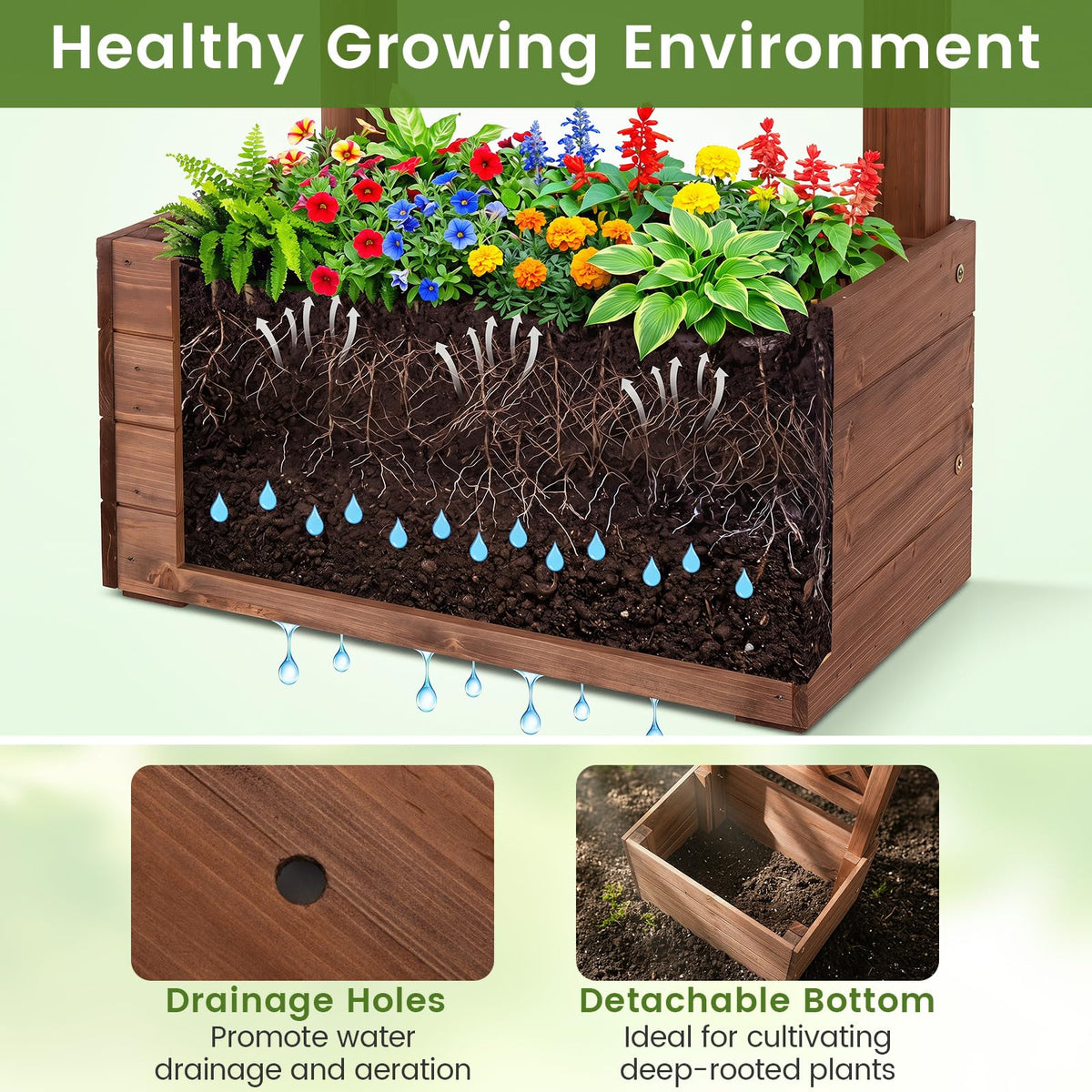 Lucktree 87in Tall Wooden Garden Arbor with Planter Boxes & Hanging Roof
